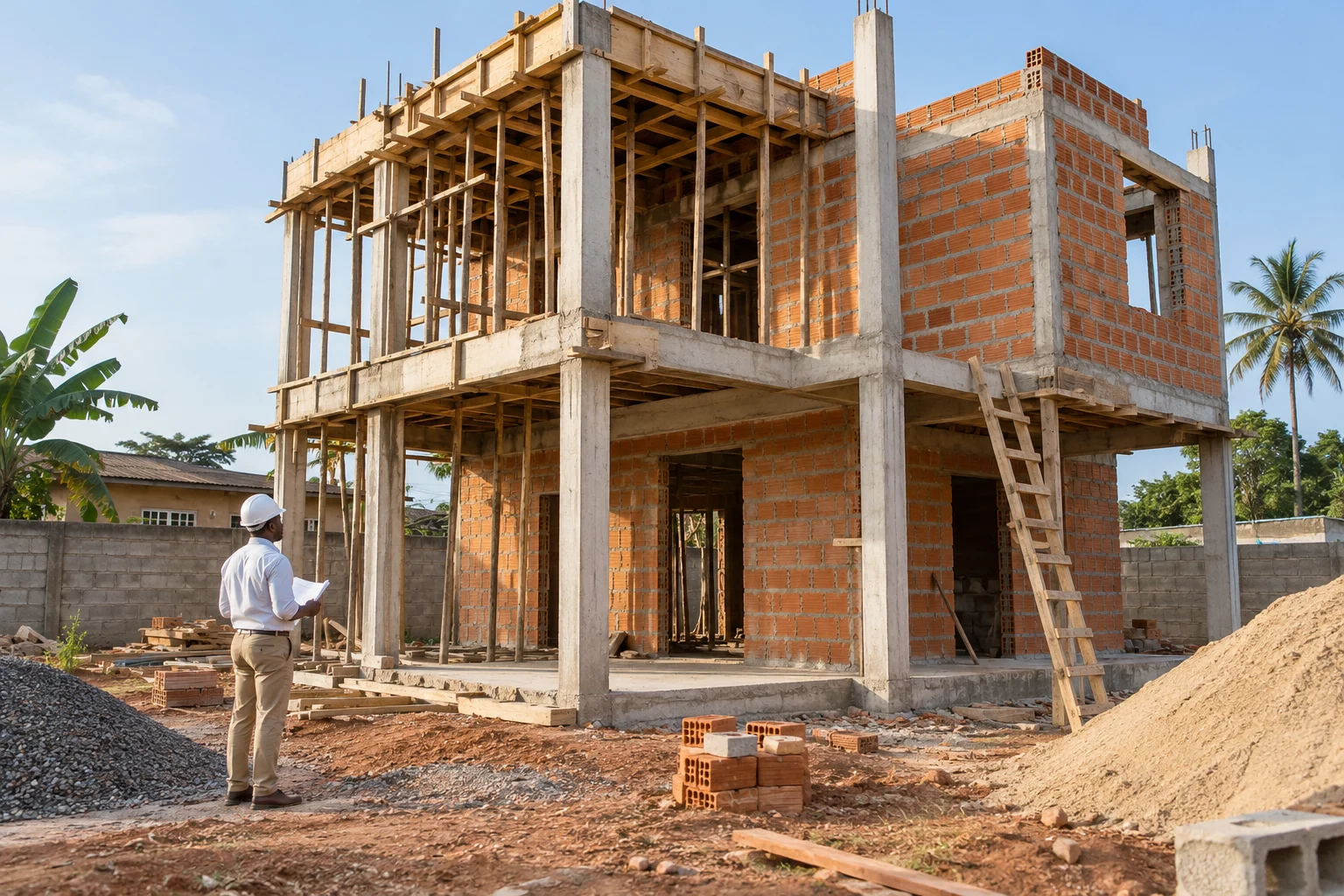Editorial illustration: a residential construction site in Benin.