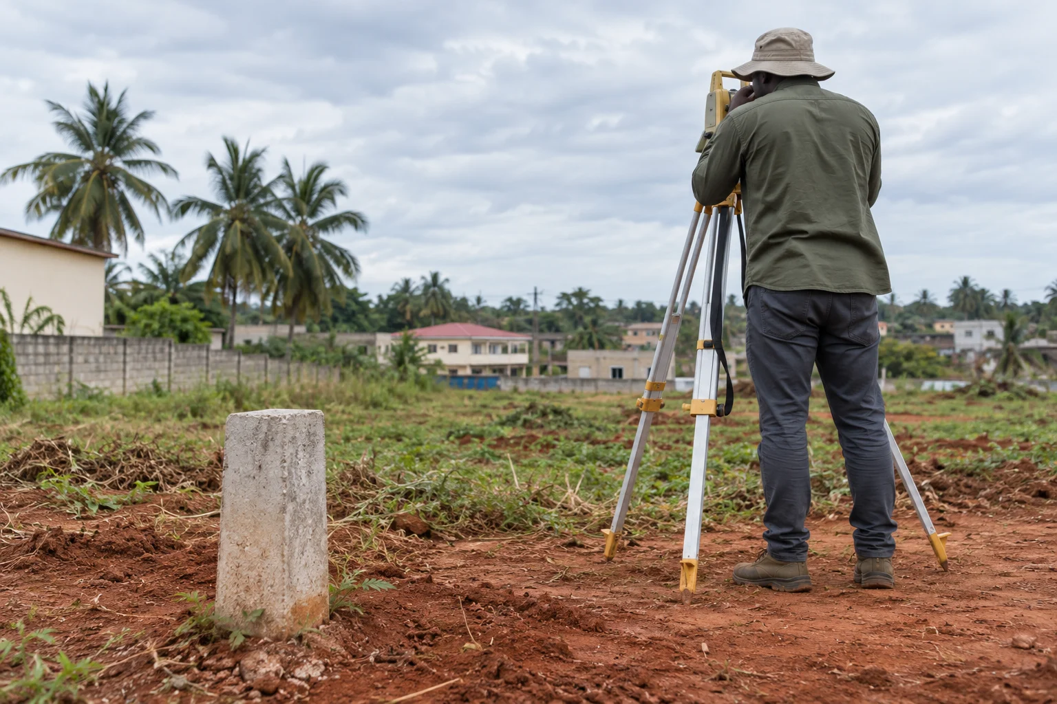 Editorial illustration: surveying a parcel in Benin.