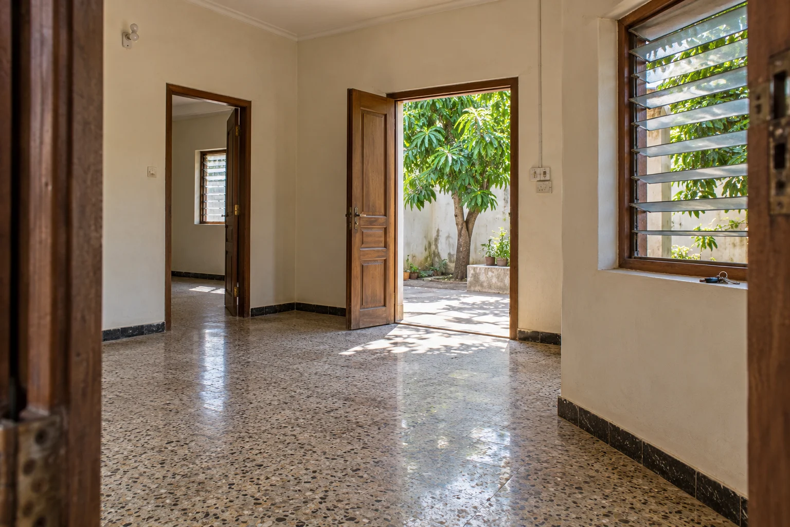 Editorial illustration: a rental home interior in Benin.
